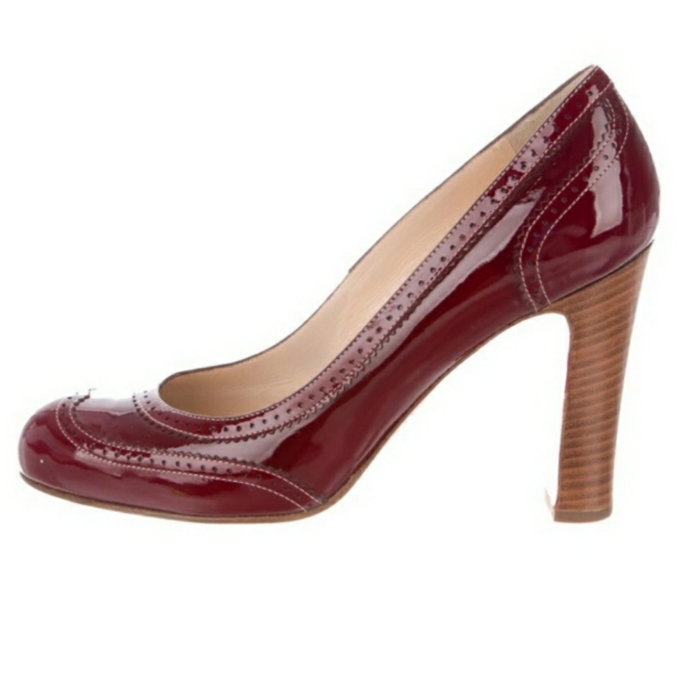 Christian Louboutin Brogue Round Toe Patent Pumps